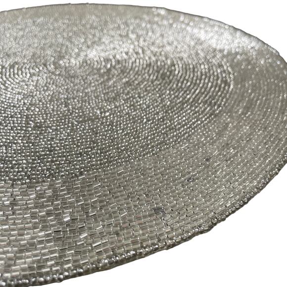 TIRAMISU Hand Beaded Placemat 15in Metallic SILVER Holiday Glam Decor New - Picture 10 of 14